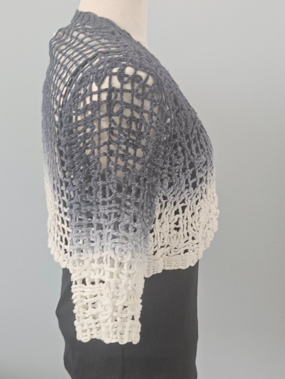 CHICOS CROCHETED SHRUG, BLUE OMBRE' DIP-DYED - Picture 5 of 6